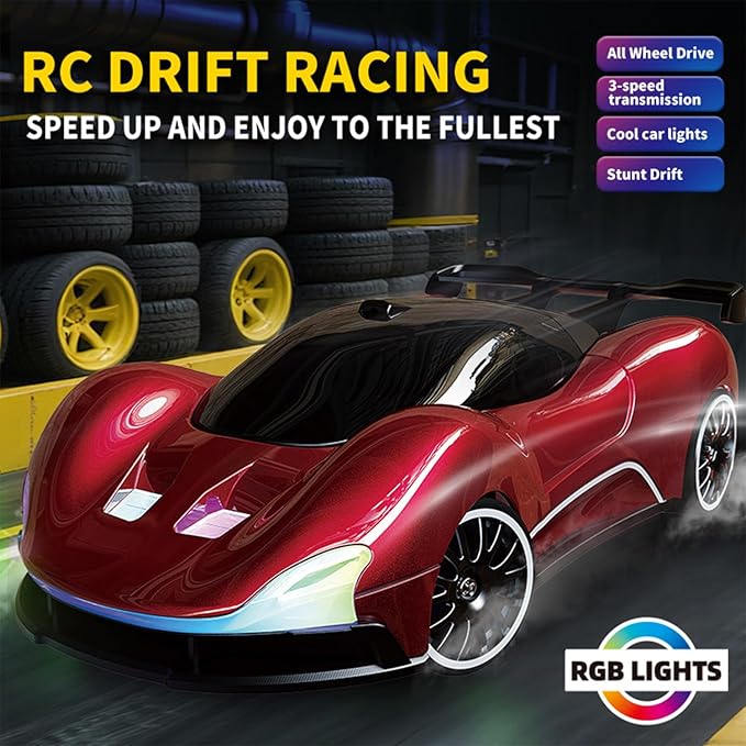 1:20 Scale Remote Control Drift Car 4WD 2.4GHz Racing Sport Toy RC Car with LED Lights Racing and Drift Wheels (Green)