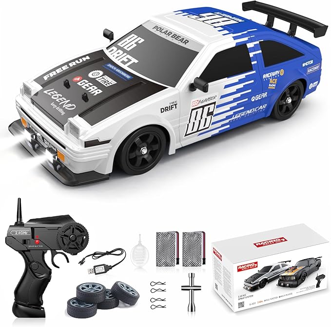 RC Drift Car Remote Control Car 2.4ghz 1/16 Scale 4WD High Speed RC Cars Vehicle with LED Lights Two Batteries and Drifting Tire Racing Sport Toy for Adults Boys Girls Kids Gift