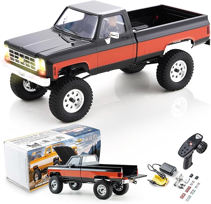 BEEZRC FMS 1/18 RC Crawler FCX18 Chevy K10 RC Truck RTR RC car Official Licensed Model Car 8km/h 4WD 900mAh Hobby RC Cars Remote Control Car with LED Lights Vehicle 4-Ch 2.4GHz Transmitter(Black)
