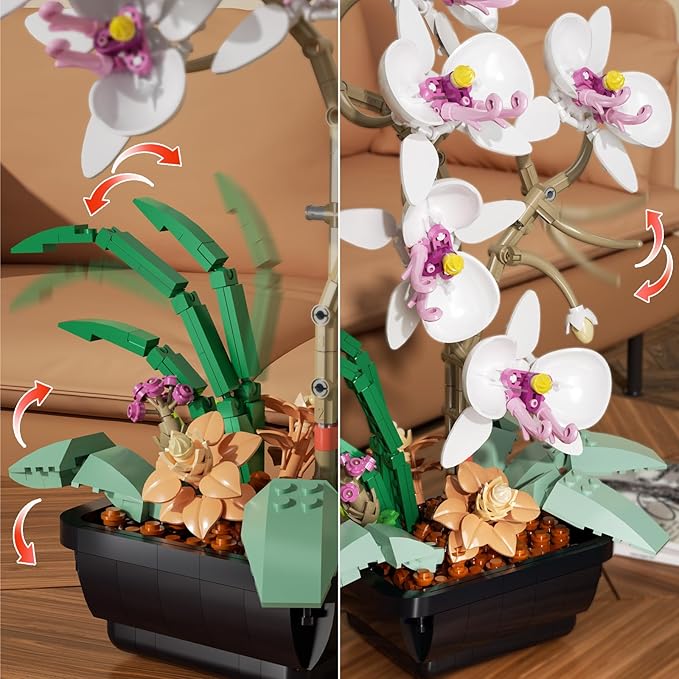 Orchid Flowers Bouquet Building Set Botanical Collection Artificial Plant for Home Décor Ideal Gifts for Christmas Mother's Day Anniversary Birthday