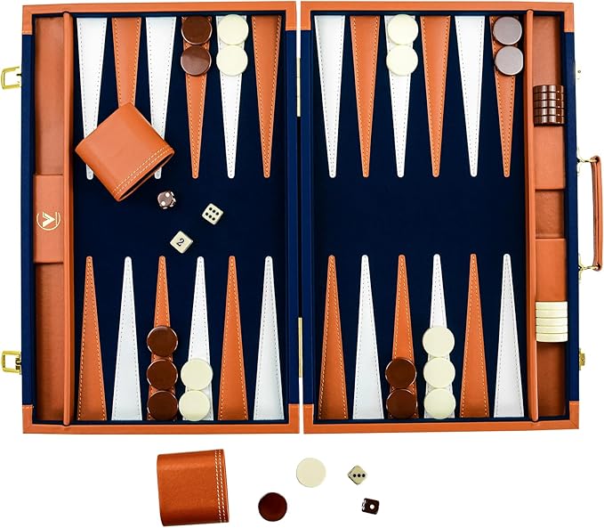 Backgammon Sets for Adults Large Backgammon Board Games Set 17.5 Inch Premium PU Leather Backga mon Game Portable Backgammon Case for Travel Classic Board Strategy Game Gifts Dark Blue
