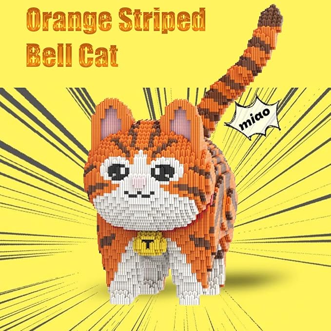Animal Orange Striped Bell Cat Micro Building Blocks Set（8000PCS） Gift for Adult and Kid