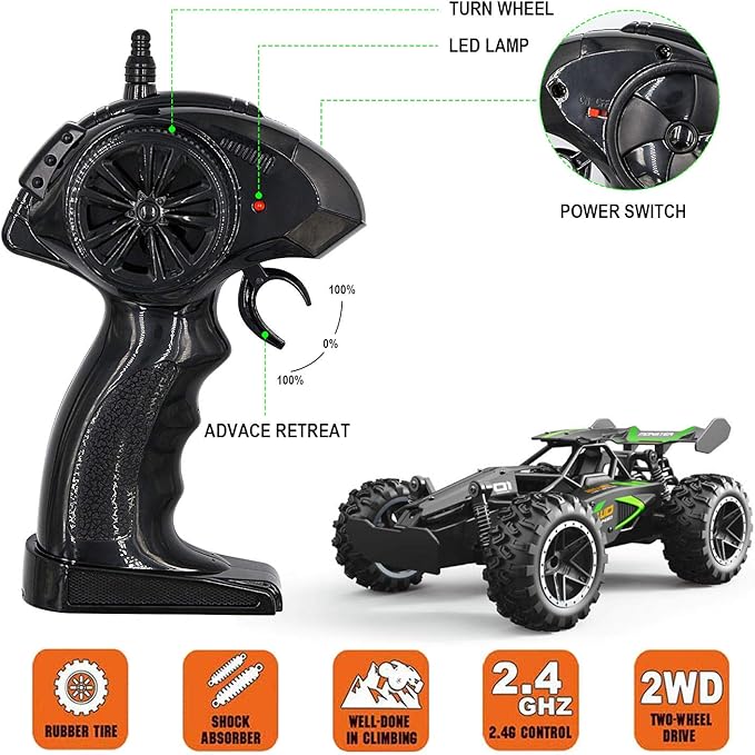 Remote Control Car RC Cars for boys age 8-12 Toys Cars for boys age 4-7 1:18 2.4Ghz Monster RC Truck Toys for Girls Off Road RC Crawler Easter Basket Stuffers Gifts for Kids(Black green)