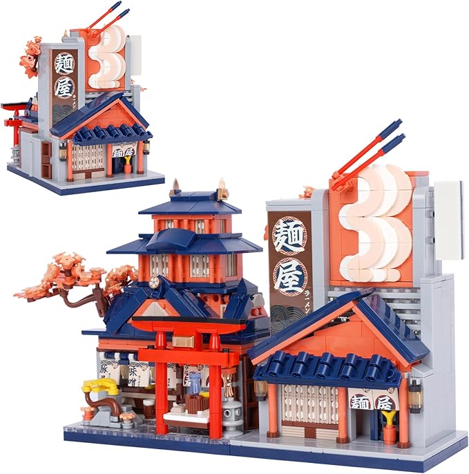 Oichy Japanese Street View Ramen Shop Mini Building Blocks Creative City Architecture Model Set 1083 PCS Mini Bricks Construction Toy Building Sets Idea Gifts for Kids and Adults