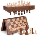 15 Inch Magnetic Wooden Chess Set with Storage Folding Chess Board Game with Strong Magnets Tournament Size 3 Inch King 2 Extra Queens Portable Travel Chess Set for Adults &amp Kids