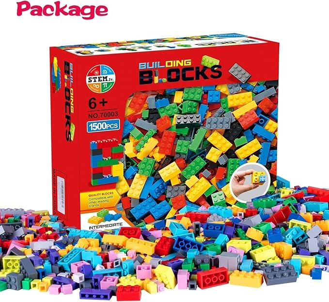 1500 Pieces Building Bricks for Kids with Doors Windows Wheels Tires Axles Classic Building Bulk Blocks Compatible with All Major Brands for Boys Girls Ages 3 4 5 6 7 8 9 10 Year Old