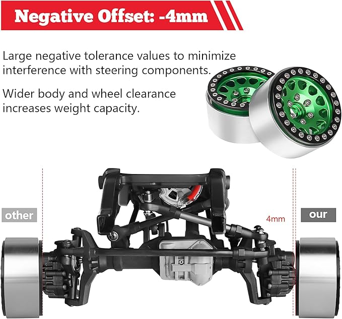 HobbyPark Aluminum 1.9 Beadlock Wheels for 1/10 Scale RC Crawler Compatible with Traxxas TRX4 Axial SCX10 Redcat Gen 8 RC4WD 4pcs (Green &amp Black)