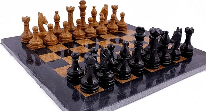 Radicaln Marble Chess Set 15 Inches Black and Golden Handmade Luxury Board Games for Adults Ideal Marble Chess Board Game Set &amp Chess Pieces