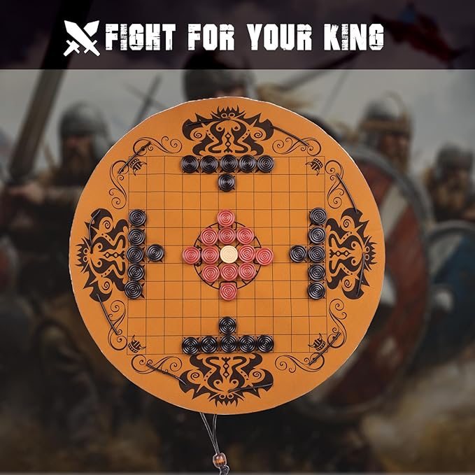 Hnefatafl- Viking Chess SetTraditional Two-Player Board Strategy GameLeather Play MatWooden Chess PiecesDrawstring DesignEasy for Store &amp TravelGreat Gift for Vintage Game Lovers
