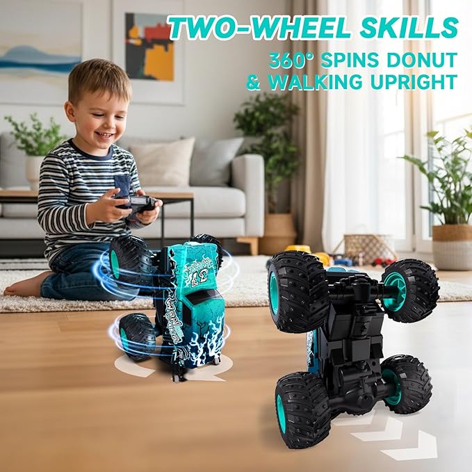 2.4Ghz Remote Control Monster Trucks for Boys Age 4-7Zombie Monster Truck Toys with Stunt 360°Spin &amp Drift 1:20 Scale Remote Control Car with Light &amp Sounds Gift for 3 5 6 8 Year Old Boys&