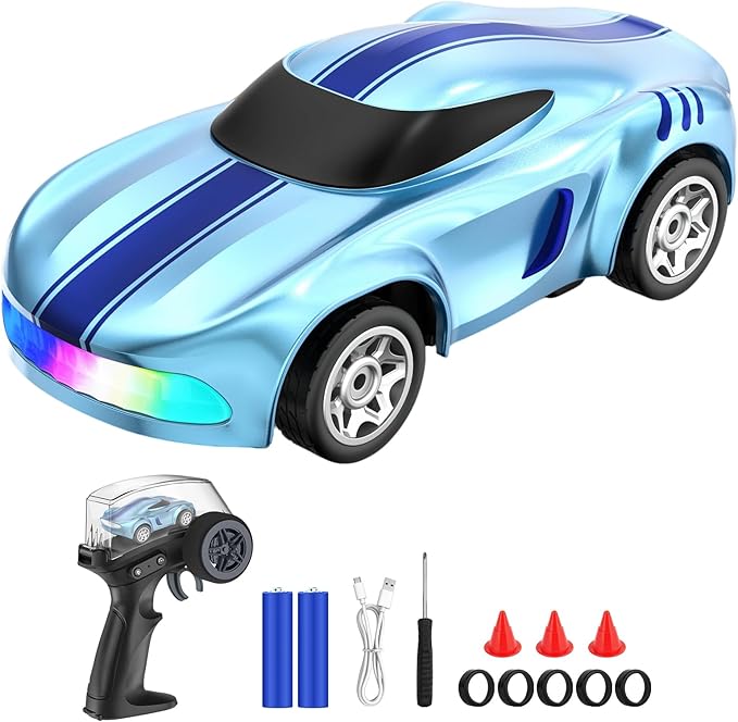 RC Drift Car 1/64 Mini Drift RC Cars 4WD Micro Remote Control Car with LED Lights and Speed Switch Ideal Birthday Cars Toys for Adults Kids Boys Age 6 7 8-12 Blue
