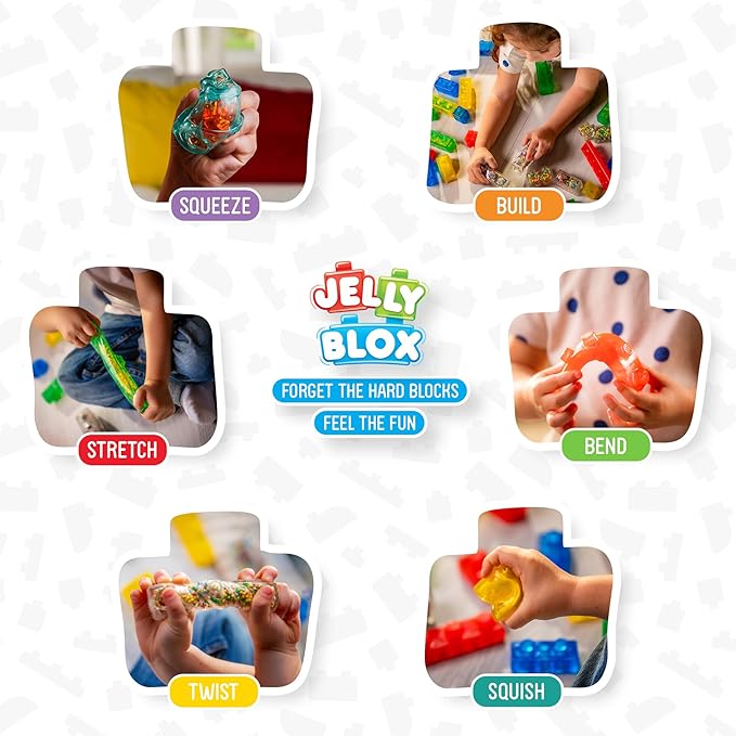 Jelly Blox Construction Site Set | Includes 75 Pieces | Toddler &amp Preschool Building Blocks Kids Can Squeeze Stretch Squish | MESH ACCREDITED | Safety Tested &amp Ouch-Free | Sensory Play Toy A