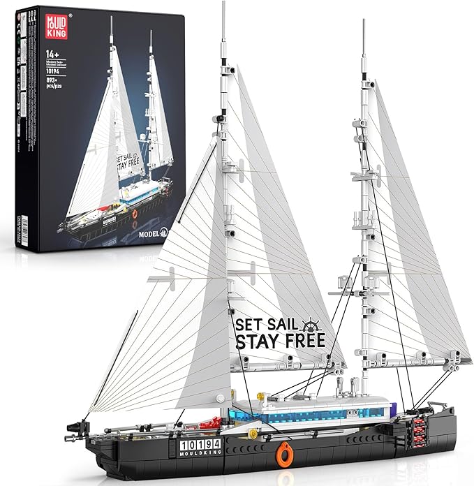 Mould King 10194 Boat Building Sets MOC Ship Building Kits Ocean Explorer Boat Model Home Desk Decor Collectible Building Toys for Adults/Teens 14+(893PCS)