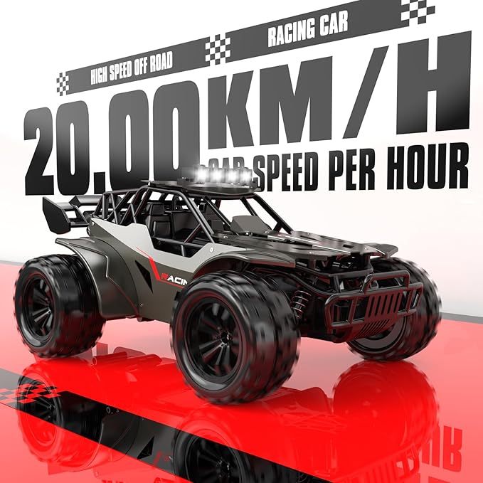 Remote Control Car 2.4GHz Remote Control Truck Metal Shell High Speed 20 KM/H Monster RC Truck Off Road with LED Headlight RC Car Two Rechargeable Batteries 50+min Gifts for Kids 6-12