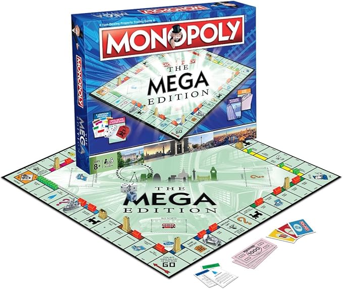 Winning Moves Mega Monopoly Board Game 12 Extra Spaces Including Downing Street Saville Row and Knightsbridge Invest in Skyscrapers for Ages 8 Plus