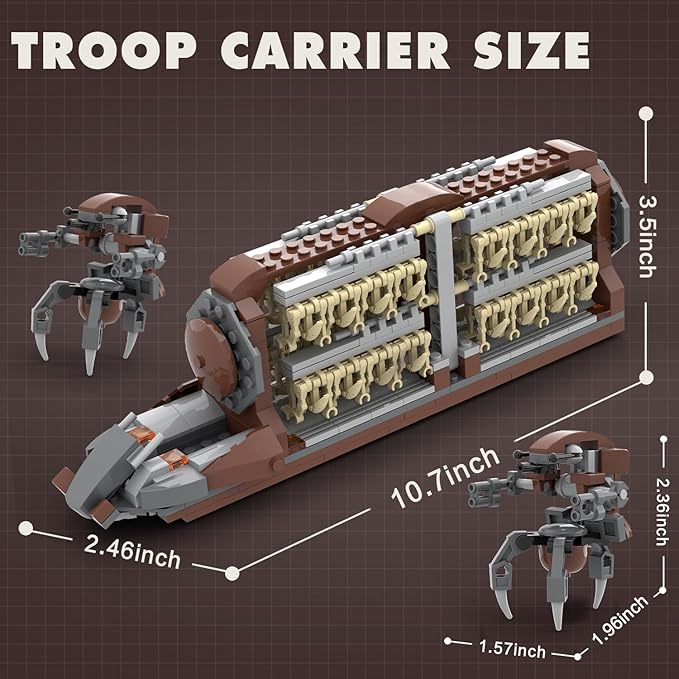 Battle Army Clone Platoon Attack Craft Building Set 537 Pieces with 32 Battle Soldiers and 2 Droideka Troop Carrier Building Toys Gift for Star Fans and Men