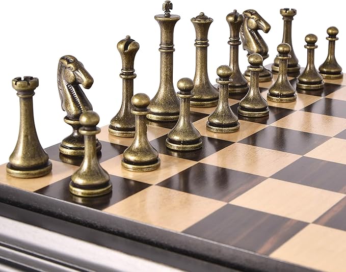 AMEROUS 12.5 inches Wooden Chess Set with Metal Chess PiecesClassic Board Game w/ 2.5'' King/Storage for Chessmen/Instructions Chess Sets for Adults Kids Beginner