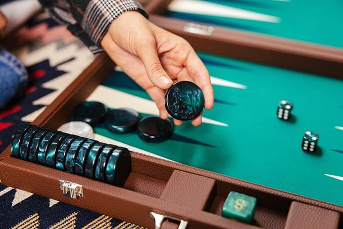 19 Inch Premium Backgammon Sets for Adults Leather Brown - Green. Premium 1.6 Inch Checkers &amp Dice Set Travel Backgammon Set Large Backgammon Board Game Backgammon Game Set
