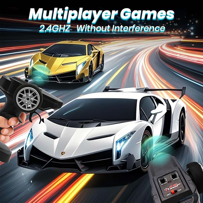 QUN XING Remote Control car 1:24 Officially Licensed Lambo veneno RC Drift Car with LED Lights 2.4GHz 4WD 15KM/H High Speed Rechargeable Battery Birthday Gift for Kids 8-12 White