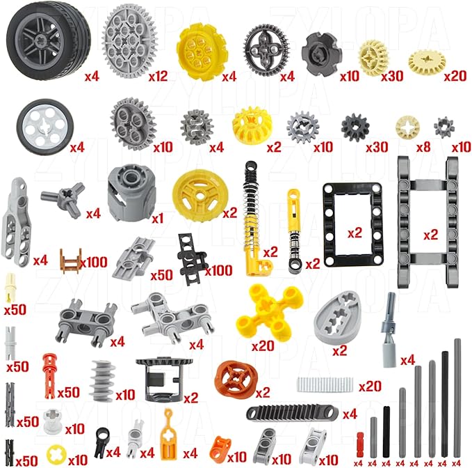 854pcs Technic Parts and Pieces Set: Gears Axles Pins Connectors Differential Tracks Shock Absorbers etc. Compatible with Major Brands. Toy Building Block for MOC Technical Accessories kit.