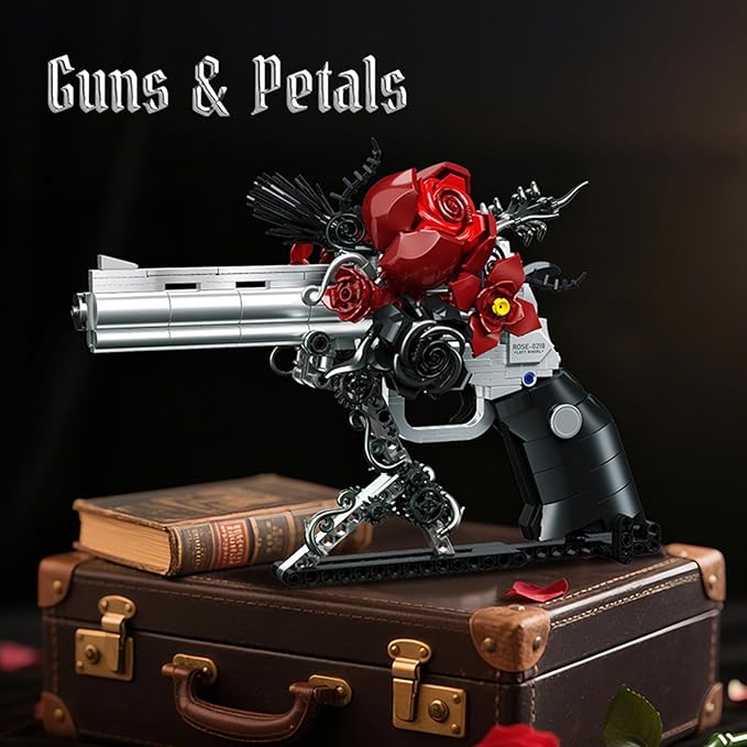 Building Blocks Gun Revolver Set 631 PCS Brick Pistol Model Kit with Roses Creative Mechanical Block Gun Compatible with Lego 853792 Accessory Toy for Kid &amp Adults Home Decor