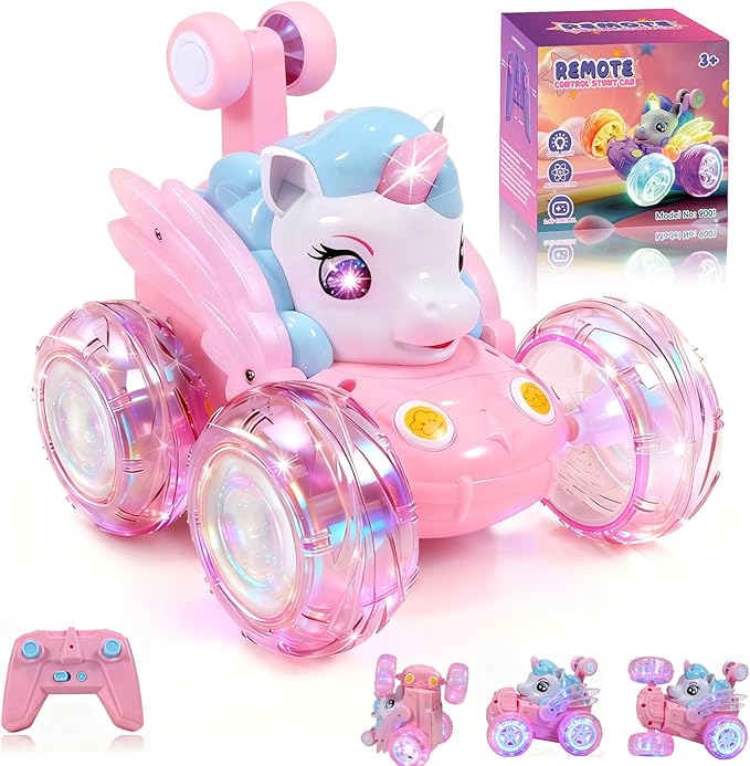 Unicorn Toys RC Car for Girls 4-6 Pink Cute Remote Control Toy for Beginner - Easy-to-Use 360°Flips Stunt &amp Cool Blinky Lights - 3 4 5 6 7 8-10 Year Old Girl Birthday Gift Idea Christmas Stuff