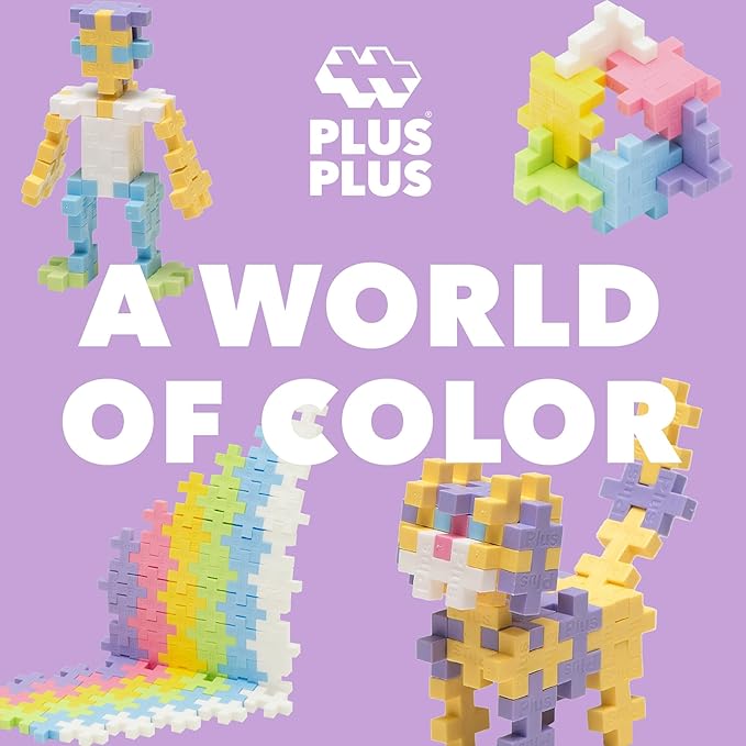 PLUS PLUS 240 Piece Interlocking Building Blocks for Kids Open Ended Connecting Toys STEM Bin Mini Manipulatives - Pastel Mix Play Tube &amp Baseplate