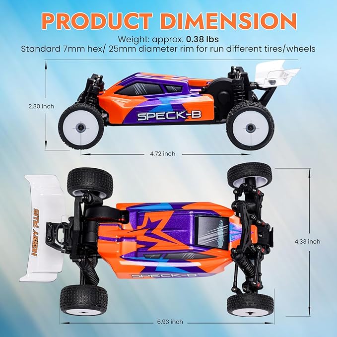HOBBYPLUS Speck B 1/24 2WD Mini RC Car - RTR RC Buggy Fast Mini Racing Buggy Brushless Ready with Oil-Filled Shocks – Fun Indoor Remote Control Car Racing Vehicles for Adults (Razor Orange)