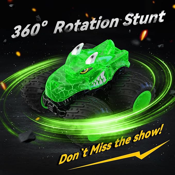 Remote Control Car 2.4GHz Monster Trucks Toys with Light Spray Birthday Gift for Kids 3 4 5 6 7 8 All Terrain RC Cars Toddler Toys for Boys Girls 3+ Year Old (Dinosaur-Green)