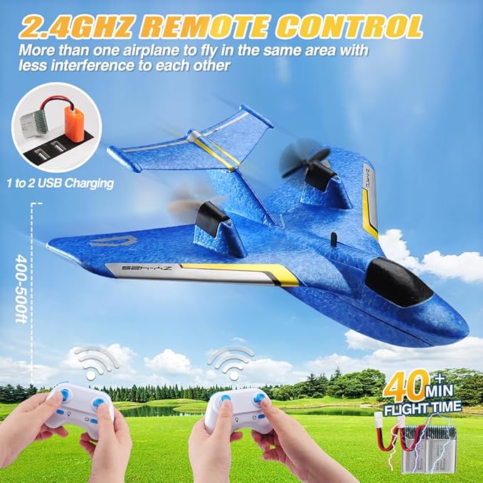 RC Water PlaneRC Airplane for Water Land and Air Remote Control Airplane Flying Fighter Toys2.4GHz 6-axis Gyro Stabilizer RTF Glider Aircraft Jet for Kids Adults Beginners Boys (Blue)