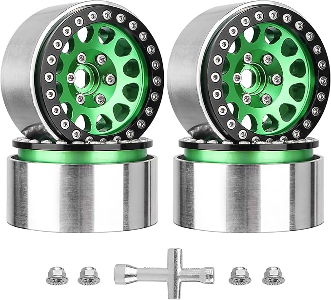 HobbyPark Aluminum 1.9 Beadlock Wheels for 1/10 Scale RC Crawler Compatible with Traxxas TRX4 Axial SCX10 Redcat Gen 8 RC4WD 4pcs (Green &amp Black)