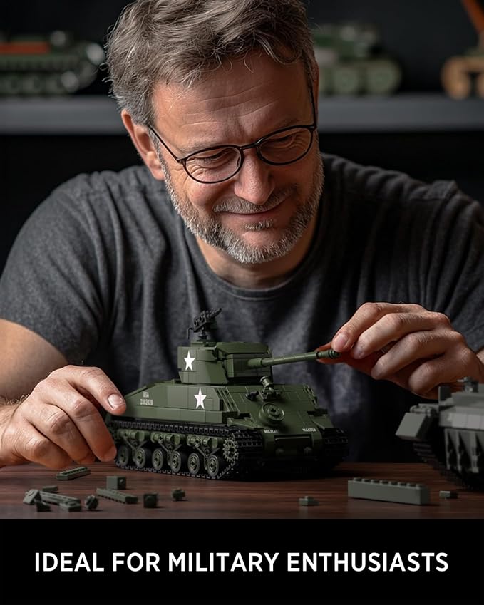 Nifeliz Sherman Military Tank Building Set for Adults Collectible WW2 Military Model Toy to Build and Display M4 Medium Vehicle for Army Enthusiasts (860 PCS NF10313)