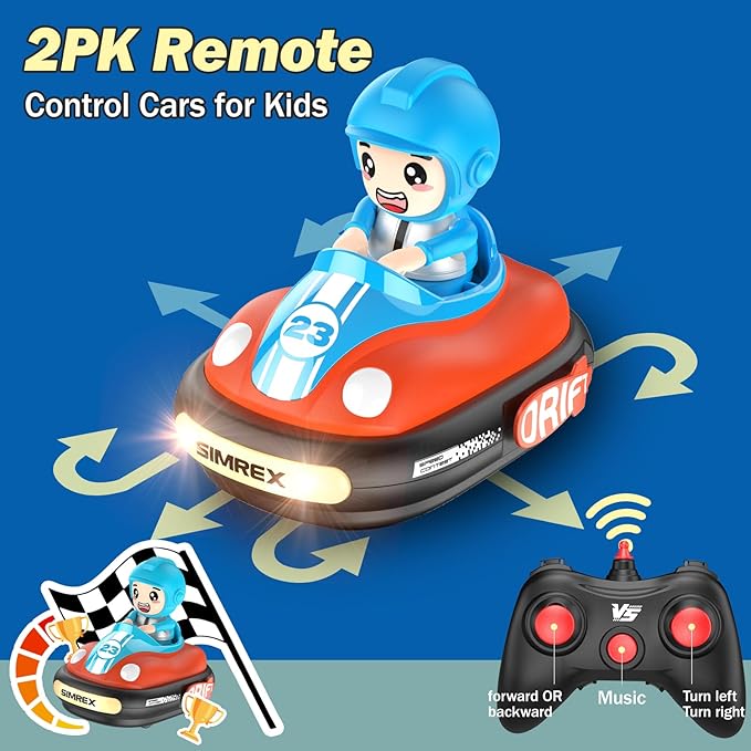 SIMREX Remote Control Bumper Cars for Kids - 2 Player Battle Set with Lights &amp Music Toy RC Car for Toddlers Boys Girls Ages 3-8 Christmas Birthday Gift for Boys Girls