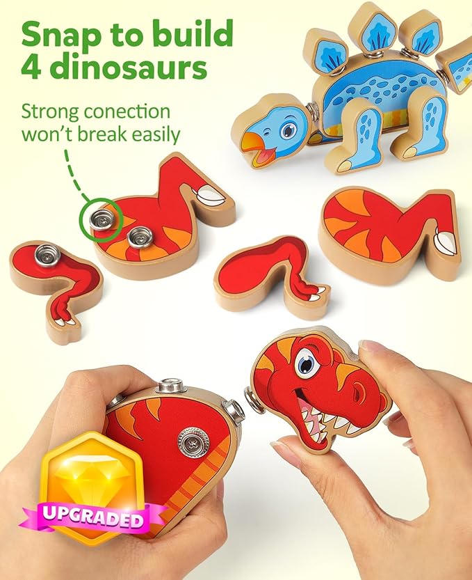 Coogam Dinosaur Snap Together Building Toys Wooden Take Apart Dinosaur Playset STEM Montessori Educational Fine Motor Skill Toy Gift for 3 4 5 Years Old Kids