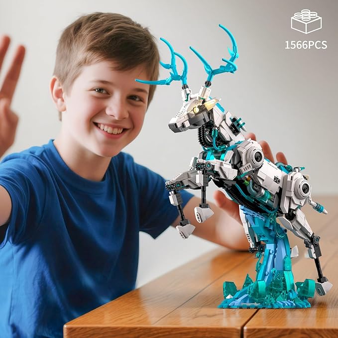 BNG Mechanical Deer Building Sets for AdultAnimal Collection Toy with Base for Home or Office DecorCreative Building Gift for Teens Boys and Girls 8-14 (1566PCS)