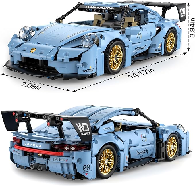 PIKARO Sports Car Building Set for Boys &amp Adults RC Remote Control APP Race Car Model Kits with LED Lights Collectible Supercar Toys Birthday Gifts for Kids Teens Age 8-14 12-16