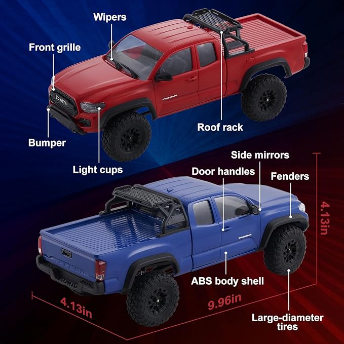 BEEZRC FMS 1/24 RC Crawler FCX24M Tacoma Toyota Official Licensed ABS Hard Body 4WD Off-Road RC Rock Truck2-Speed Transmission Hobby Grade Remote Control Car for Adults RTR Grey