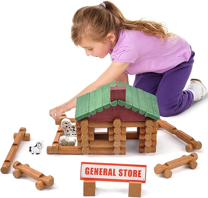 Wondertoys 170 Pieces Wood Logs Set Ages 3+ Classic Building Log Toys for Boy Creative Construction Engineering Educational Gifts
