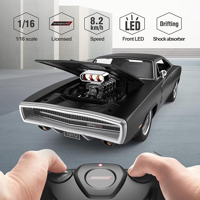 RASTAR RC Cars 1:16 Fast &amp Furious 1970 Dodge Charger R/T Remote Control Car Toy Muscle Cars for Boys Matt Black 2.4G