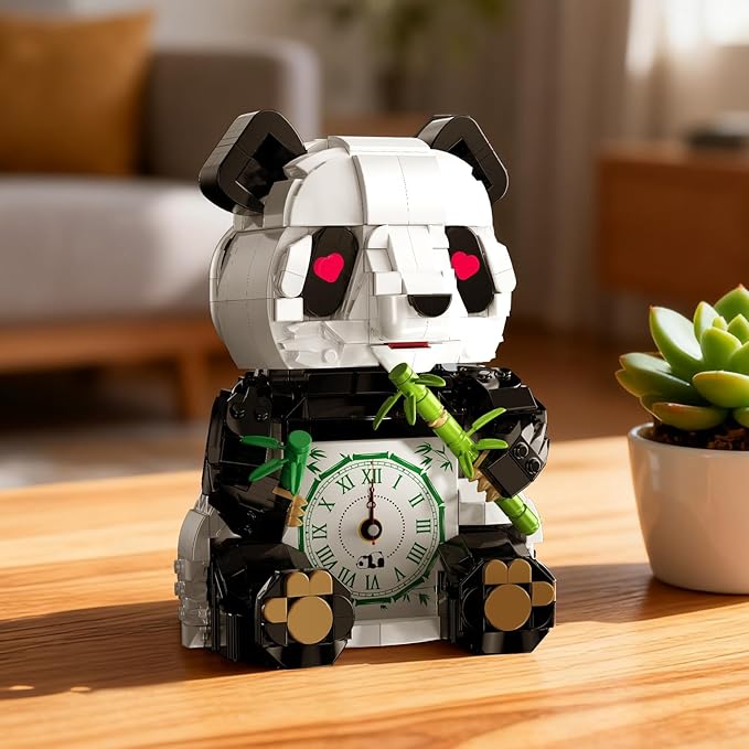 3 in 1 Panda Building Block Set for Kids Age 6+ Cute Animal Brick Alarm Clock Toy with Replace The Eyes Movable Arms and Head Compatible with Lego Creative Home Decor Gift for Adults(853PCS)