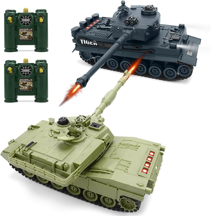 RC Tank 1/28 Scale Remote Control Battle Tank Set with Sounds/Lights/Battle Game/Life Indicator 2.4G 9 Channels Radio Control Car Infrared Shoot WW2 Military Vehicle Model Toys for Boys Kids Adults
