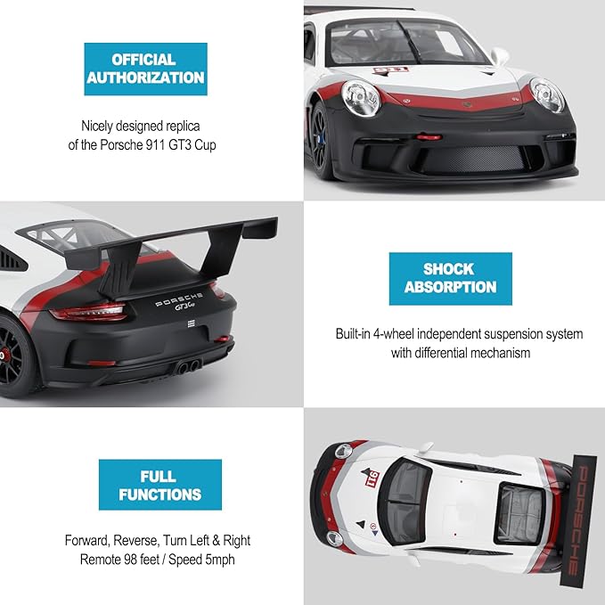 RASTAR RC Cars 1/14 Porsche 911 GT3 Cup Remote Control Sports Car Porsche Toy Car for Kids Drift RC Race Car – White 2.4G