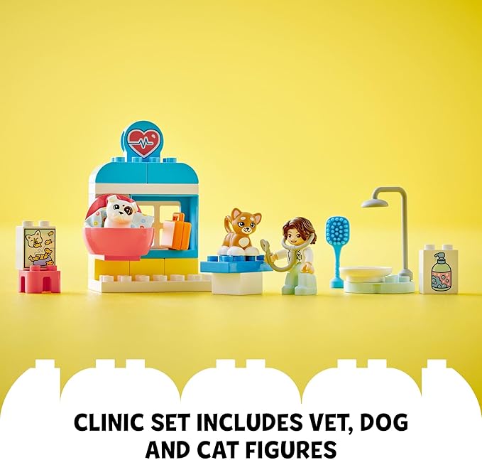LEGO DUPLO Town Visit to The Vet Clinic Pet-Care Role-Play Toy Dog Cat and Veterinarian Figures Social Emotional Learning Pretend Play Animal Set for Toddlers Aged 2 Years Old and Up 10438