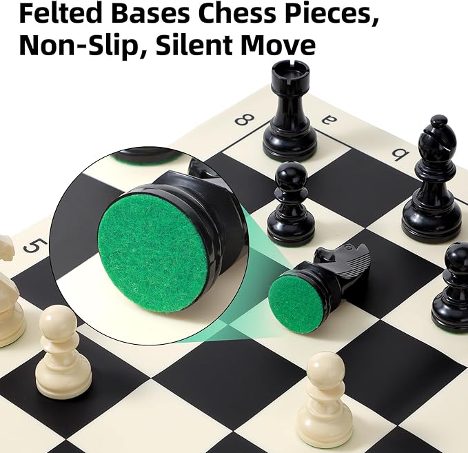 Chess Set - 20 Silicone Chess Board Set 3.86 King Height Weighted Pieces with 2 Extra Queens Foldable Chessboard Portable Travel Tournament Chess with Carrying Storage Bag