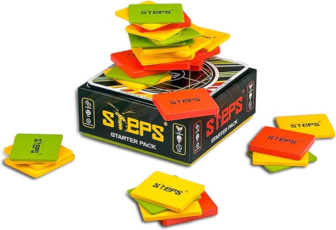 Steps Games Starter Pack Wooden Board Game – Unique Skill-Based Family Game Party &amp Travel Game Gift Fun for Kids and Adults