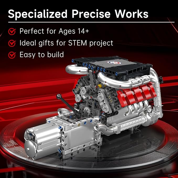 Mould King 10203 V8 Engine Building Blocks Sets V8 Engine Model kit That Run Build Your Own STEM Model Kit Physical Science Experiment Model Best STEM Toy Gifts for 14+/Adult(1169+PCS)