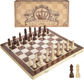 AMEROUS 15 Inches Magnetic Wooden Chess Set - 2 Extra Queens - Folding Board - Pieces Storage Slots Handmade Portable Travel Chess Game - Beginner Chess Set for Kids 6 up Age