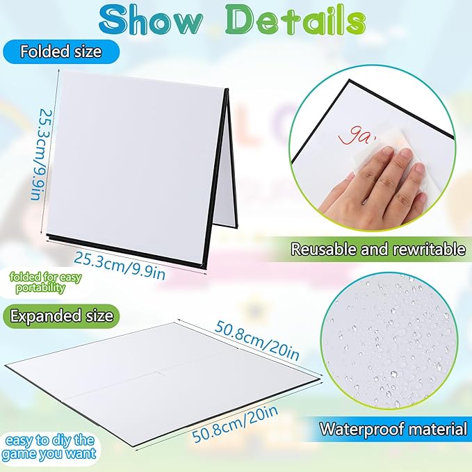 Zhanmai 4 Pcs Folding Blank Game Board 20 x 20 DIY Create Make Your Own Game Board Blank Quad Fold Dry Erase Battle for Family School Classroom DIY Activities