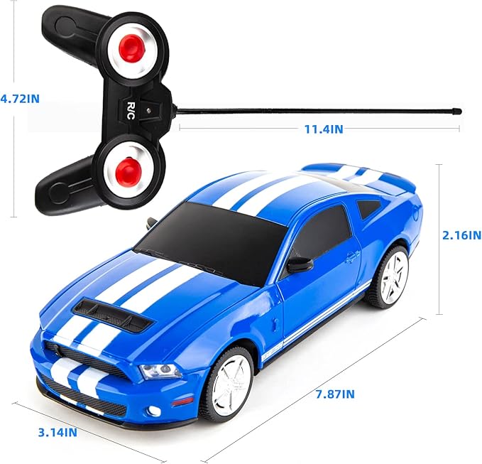 BDTCTK Remote Control 1/24 Ford Mustang Shelby GT500 RC Model Car Toys for 6+ Kids and Adults Blue