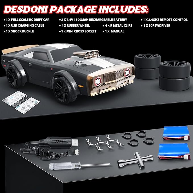 1/16 Fast RC Cars for Adults RC Drift Car 38KM/H High-Speed 4WD Full Proportional Control 6 LED Light Modes 2 Rechargeable Batteries RTR Drifting for Adults Gift for Boys Kids and Girls